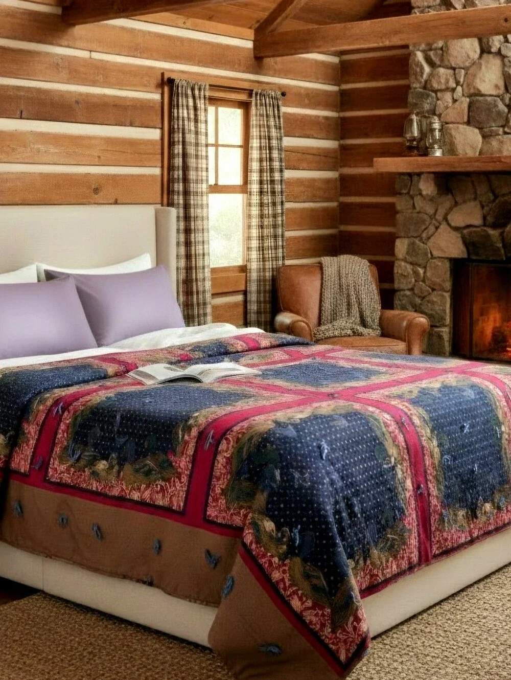 Handmade Quilt Style Knotted Blanket Duck Pattern Twin /Double Rustic Cabin Bed